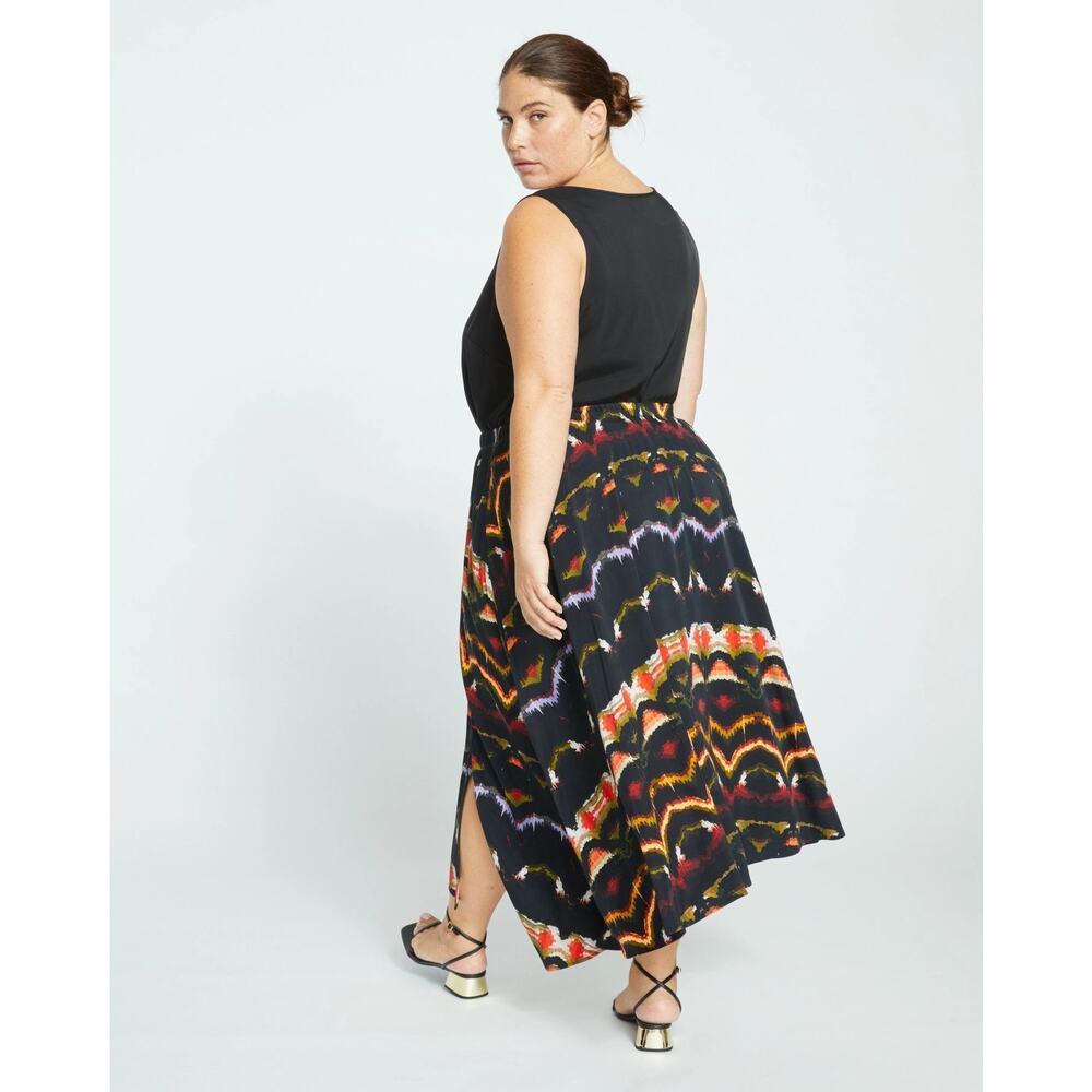 Universal Standard Skirt Womens 4XL 40 Black Orange Ikat Asymmetric Palma Swing